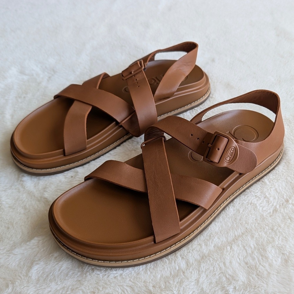 Chaco Towne Women's Leather Strappy Buckle Sandals Brown Size 9